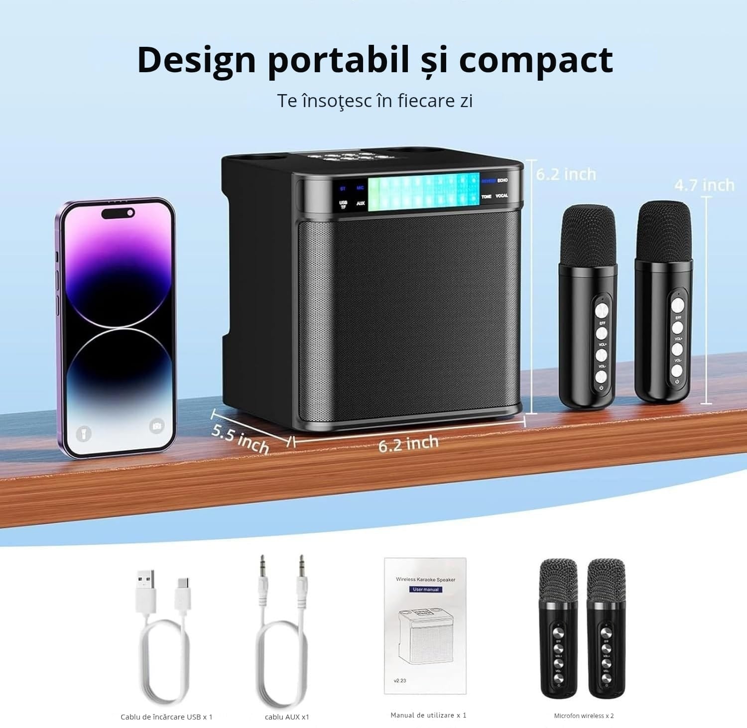 Sistem Audio Bluetooth Karaoke 2 Microfoane Wireless