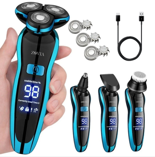 Aparat de ras electric ZOVIA 4 in 1 cu tehnologie avansată, capete rotative 360°, ideal pentru un bărbierit uniform, fără iritații.